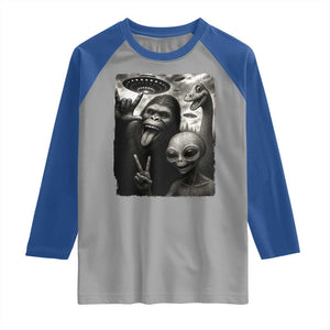 Bigfoot Alien Loch Ness Monster Raglan Shirt Funny Cryptid UFO Selfie Sasquatch Rock On TS10 Sport Gray Royal Print Your Wear