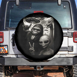Bigfoot Alien Loch Ness Monster Spare Tire Cover Funny Cryptid UFO Selfie Sasquatch Rock On TS10 No hole Black Print Your Wear