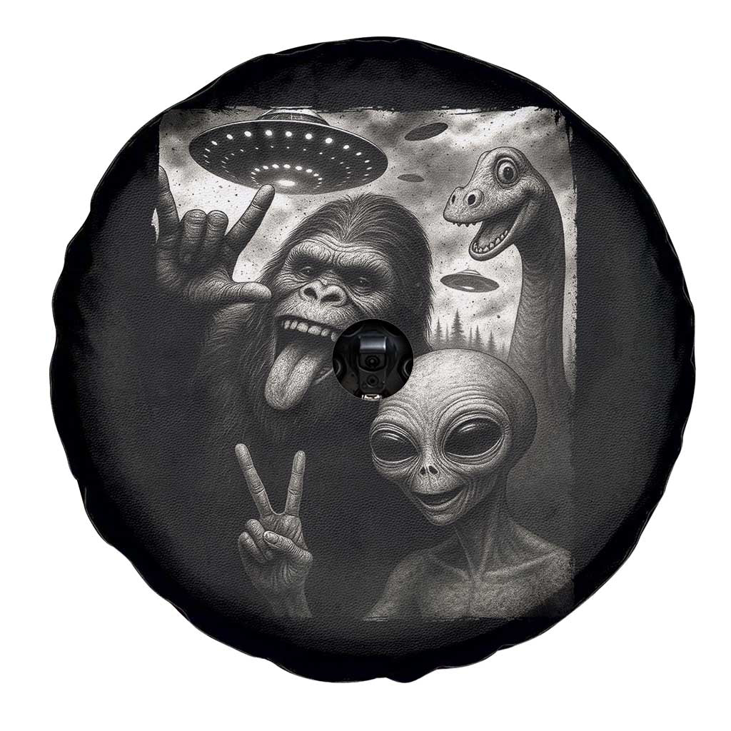 Bigfoot Alien Loch Ness Monster Spare Tire Cover Funny Cryptid UFO Selfie Sasquatch Rock On TS10 Print Your Wear