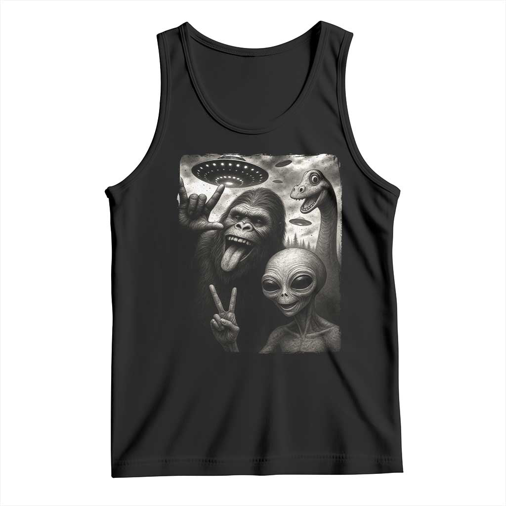 Bigfoot Alien Loch Ness Monster Tank Top Funny Cryptid UFO Selfie Sasquatch Rock On - Print Your Wear