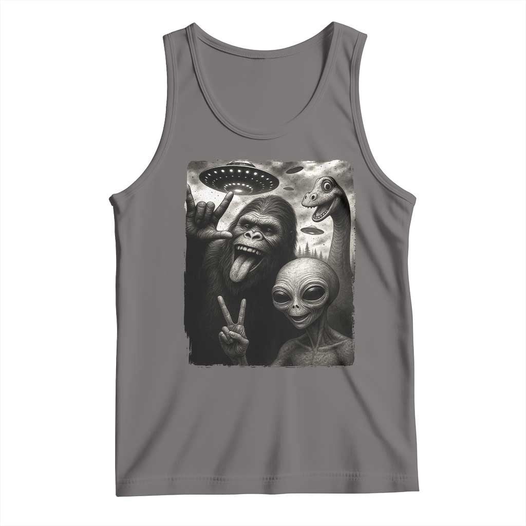 Bigfoot Alien Loch Ness Monster Tank Top Funny Cryptid UFO Selfie Sasquatch Rock On - Print Your Wear