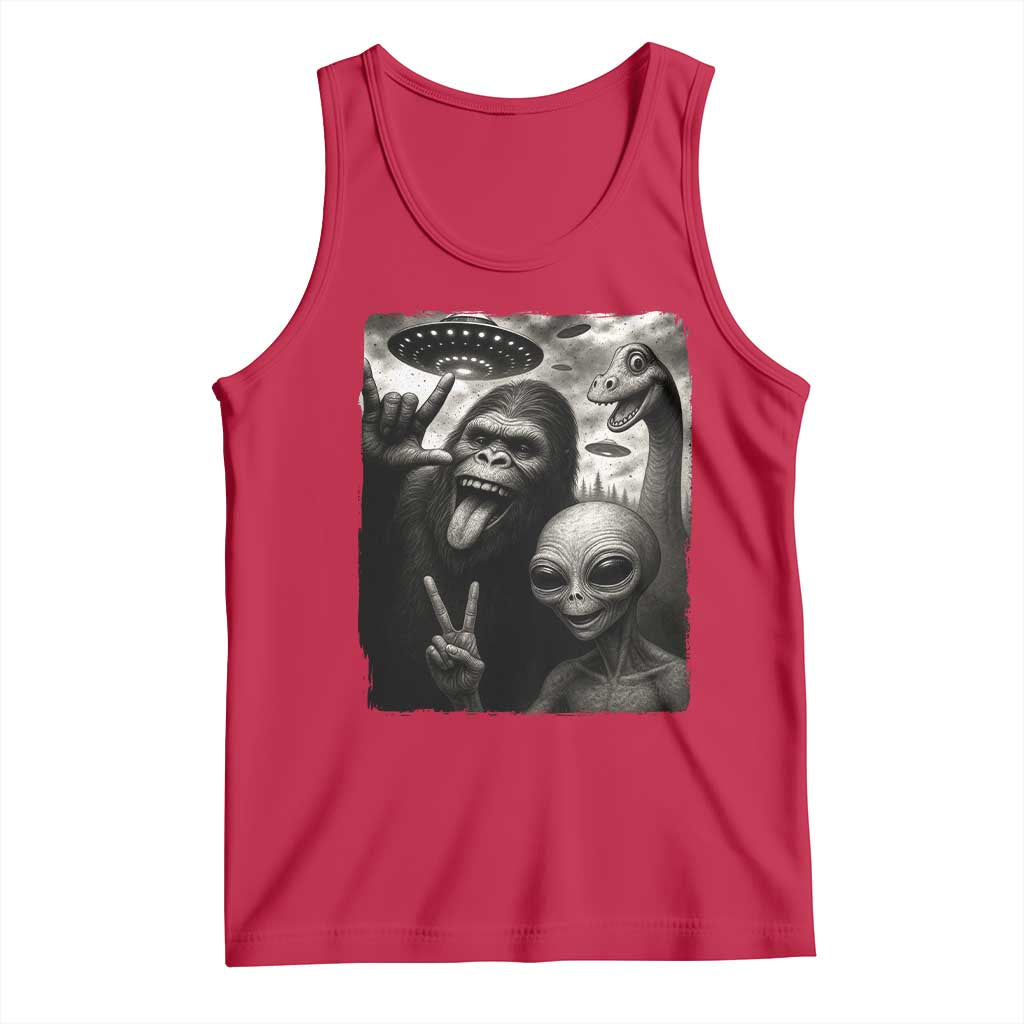 Bigfoot Alien Loch Ness Monster Tank Top Funny Cryptid UFO Selfie Sasquatch Rock On TS10 Red Print Your Wear