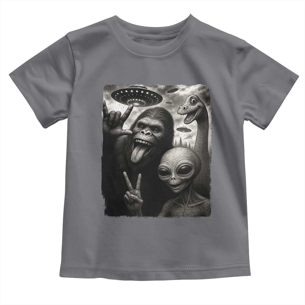 Bigfoot Alien Loch Ness Monster Toddler T Shirt Funny Cryptid UFO Selfie Sasquatch Rock On TS10 Charcoal Print Your Wear