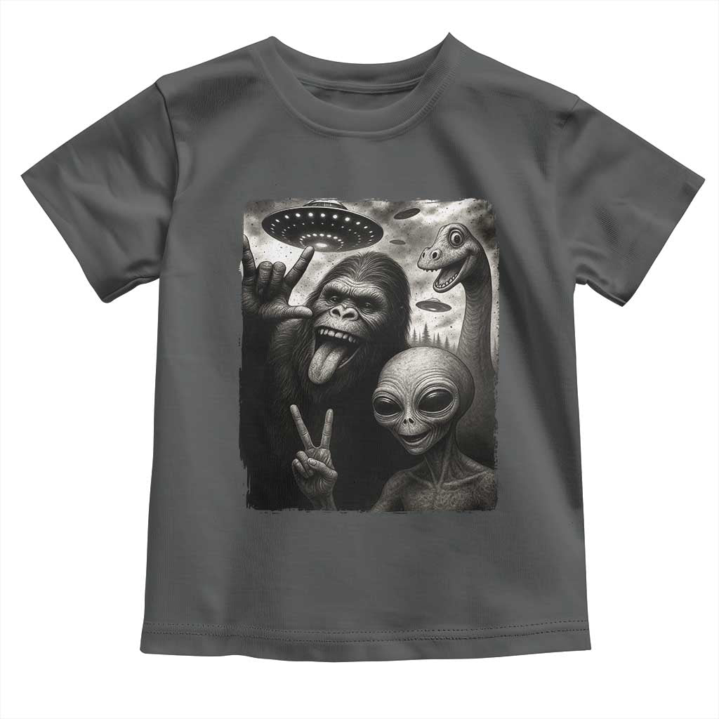 Bigfoot Alien Loch Ness Monster Toddler T Shirt Funny Cryptid UFO Selfie Sasquatch Rock On TS10 Dark Heather Print Your Wear