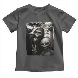 Bigfoot Alien Loch Ness Monster Toddler T Shirt Funny Cryptid UFO Selfie Sasquatch Rock On TS10 Dark Heather Print Your Wear