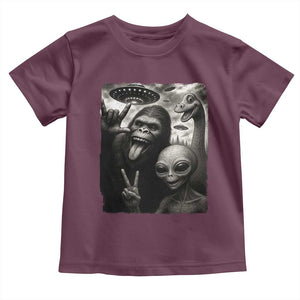 Bigfoot Alien Loch Ness Monster Toddler T Shirt Funny Cryptid UFO Selfie Sasquatch Rock On TS10 Maroon Print Your Wear