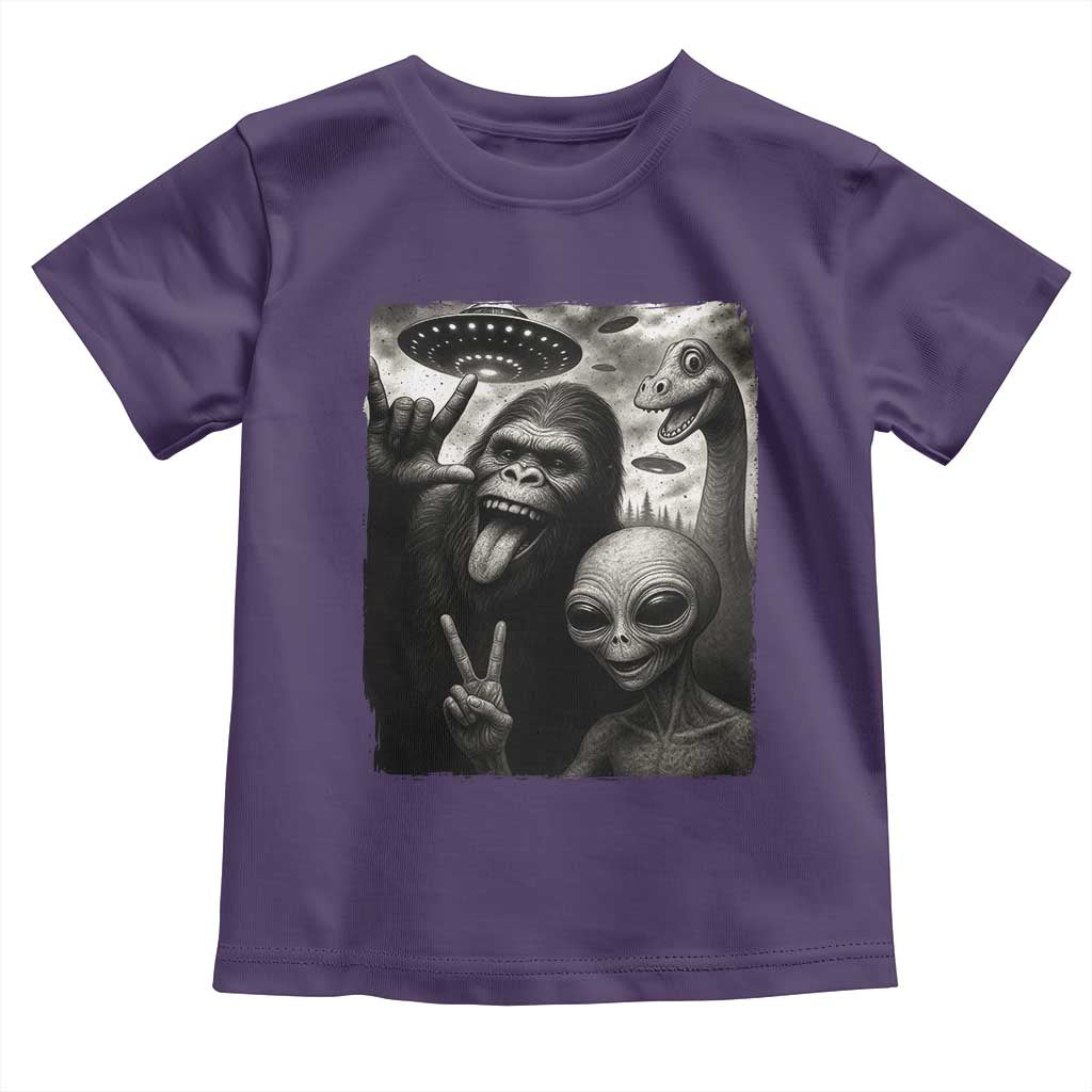 Bigfoot Alien Loch Ness Monster Toddler T Shirt Funny Cryptid UFO Selfie Sasquatch Rock On TS10 Purple Print Your Wear