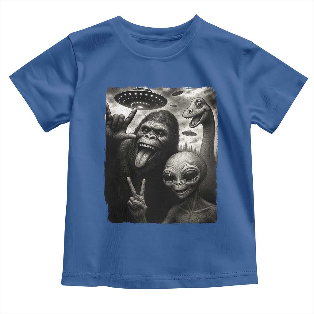 Bigfoot Alien Loch Ness Monster Toddler T Shirt Funny Cryptid UFO Selfie Sasquatch Rock On TS10 Royal Blue Print Your Wear
