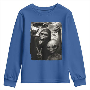 Bigfoot Alien Loch Ness Monster Youth Sweatshirt Funny Cryptid UFO Selfie Sasquatch Rock On TS10 Royal Blue Print Your Wear