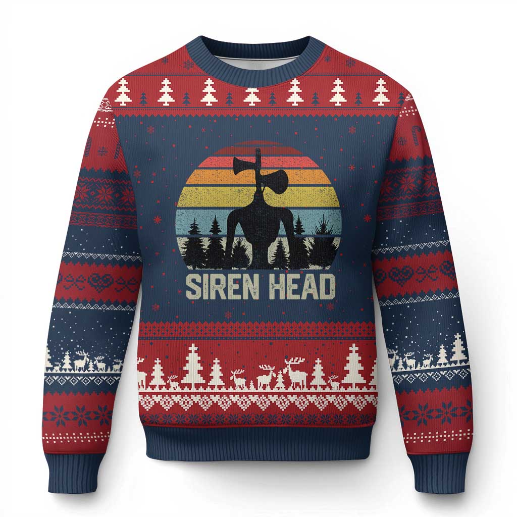 Siren Head Ugly Christmas Sweater Retro American Cryptid TS10 Navy Red Print Your Wear
