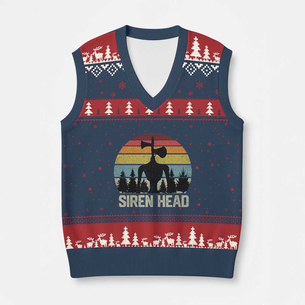 Siren Head V-Neck Knit Sweater Vest Retro American Cryptid TS10 Navy Red Print Your Wear