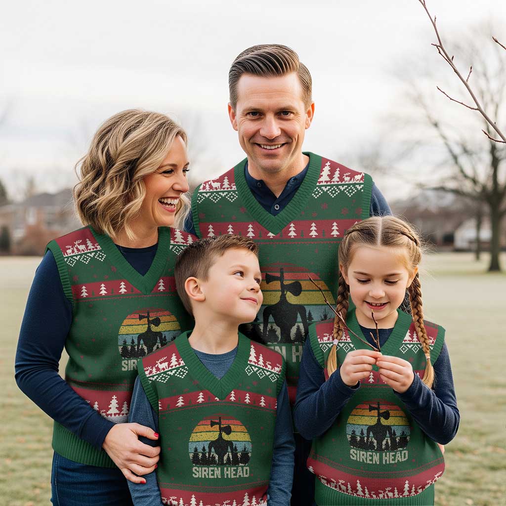 Siren Head V-Neck Knit Sweater Vest Retro American Cryptid TS10 Red Green Print Your Wear