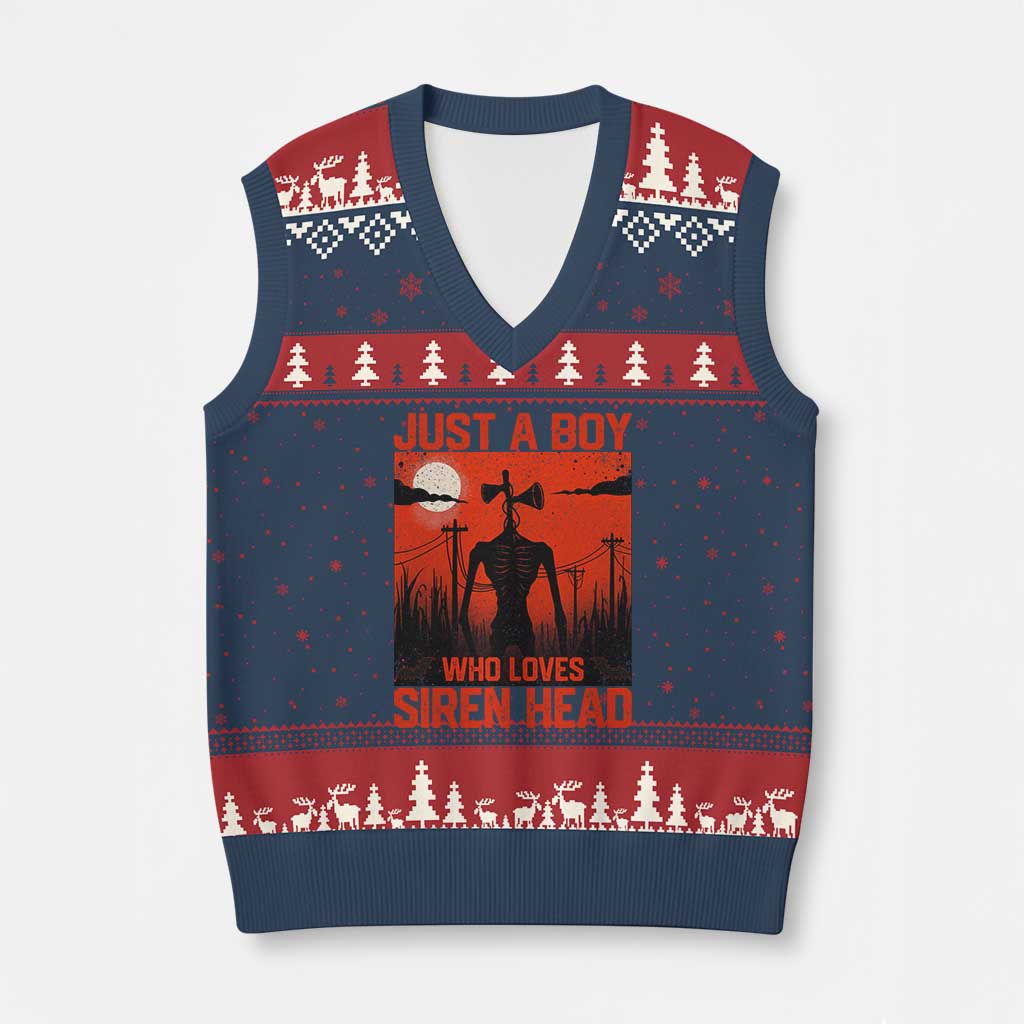 Siren Head V-Neck Knit Sweater Vest American Cryptid Lovers Boy TS10 Navy Red Print Your Wear
