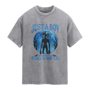 Siren Head Washed Cotton T-Shirt Supernatural American Cryptid Boys