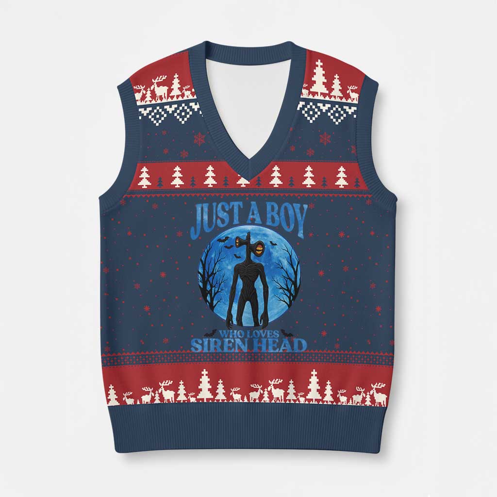 Siren Head V-Neck Knit Sweater Vest Supernatural American Cryptid Boys TS10 Navy Red Print Your Wear