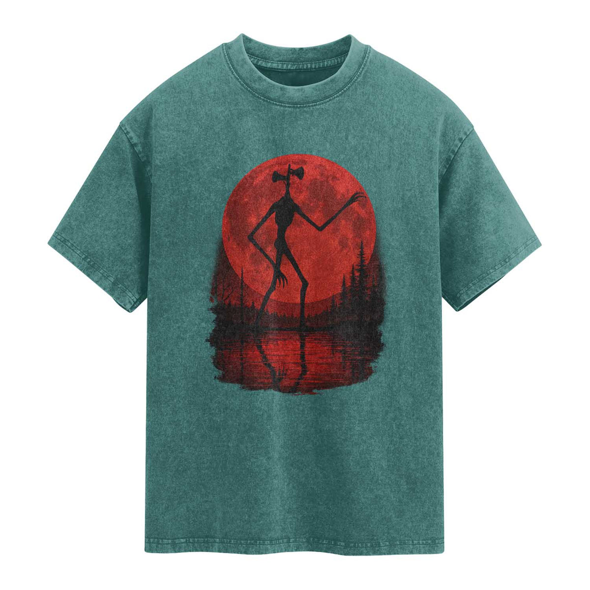 Siren Head Washed Cotton T-Shirt Supernatural American Cryptid Full Blood Moon Halloween