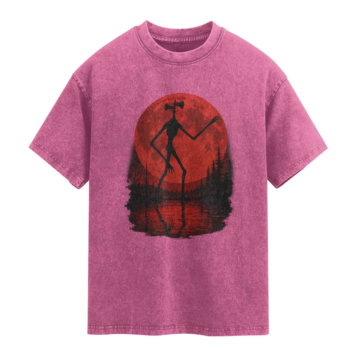 Siren Head Washed Cotton T-Shirt Supernatural American Cryptid Full Blood Moon Halloween