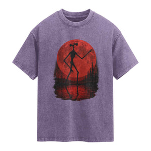 Siren Head Washed Cotton T-Shirt Supernatural American Cryptid Full Blood Moon Halloween