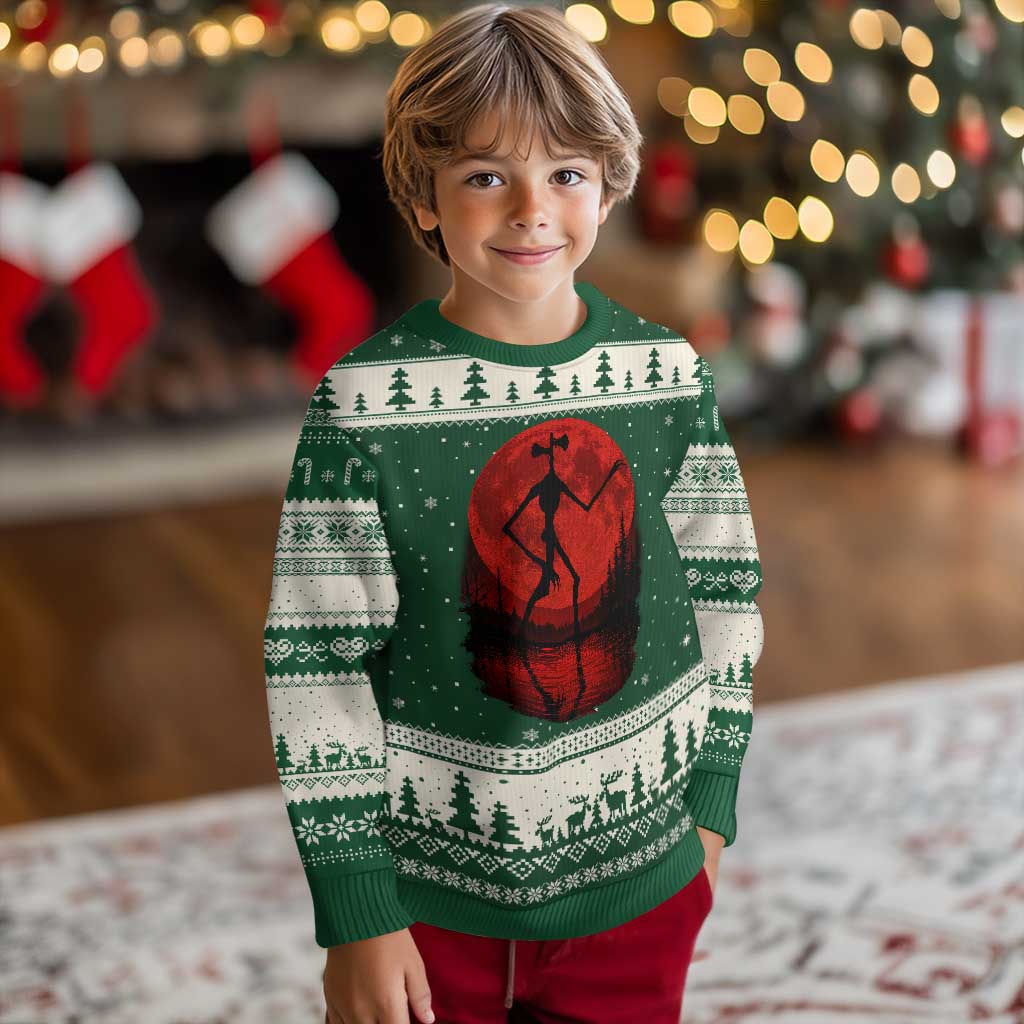 Siren Head Ugly Christmas Sweater Supernatural American Cryptid Full Blood Moon Halloween TS10 Forest Green Beige Print Your Wear