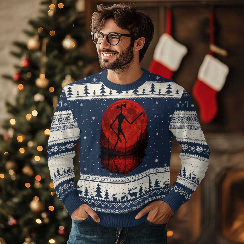 Siren Head Ugly Christmas Sweater Supernatural American Cryptid Full Blood Moon Halloween TS10 Navy Beige Print Your Wear
