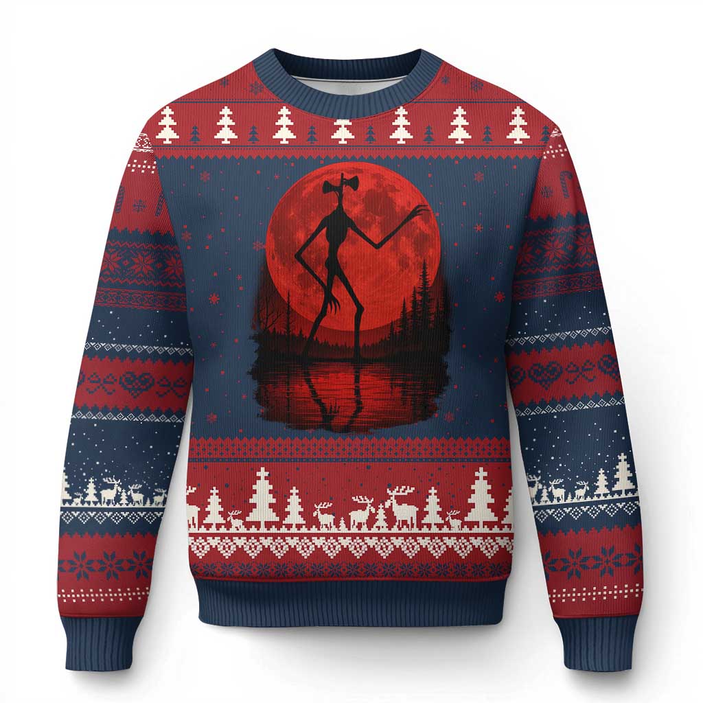 Siren Head Ugly Christmas Sweater Supernatural American Cryptid Full Blood Moon Halloween TS10 Navy Red Print Your Wear