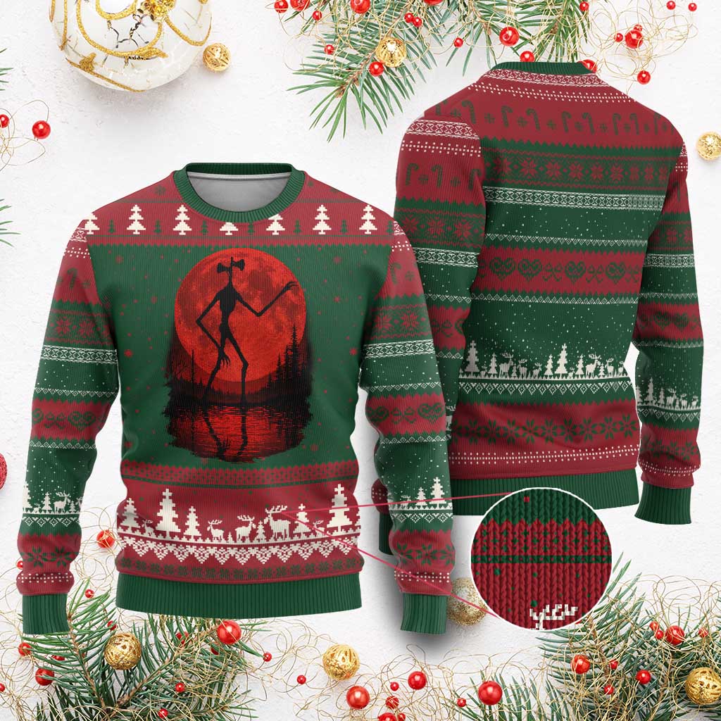 Siren Head Ugly Christmas Sweater Supernatural American Cryptid Full Blood Moon Halloween TS10 Red Green Print Your Wear