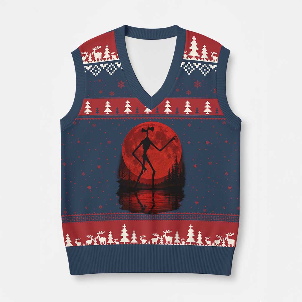 Siren Head V-Neck Knit Sweater Vest Supernatural American Cryptid Full Blood Moon Halloween TS10 Navy Red Print Your Wear