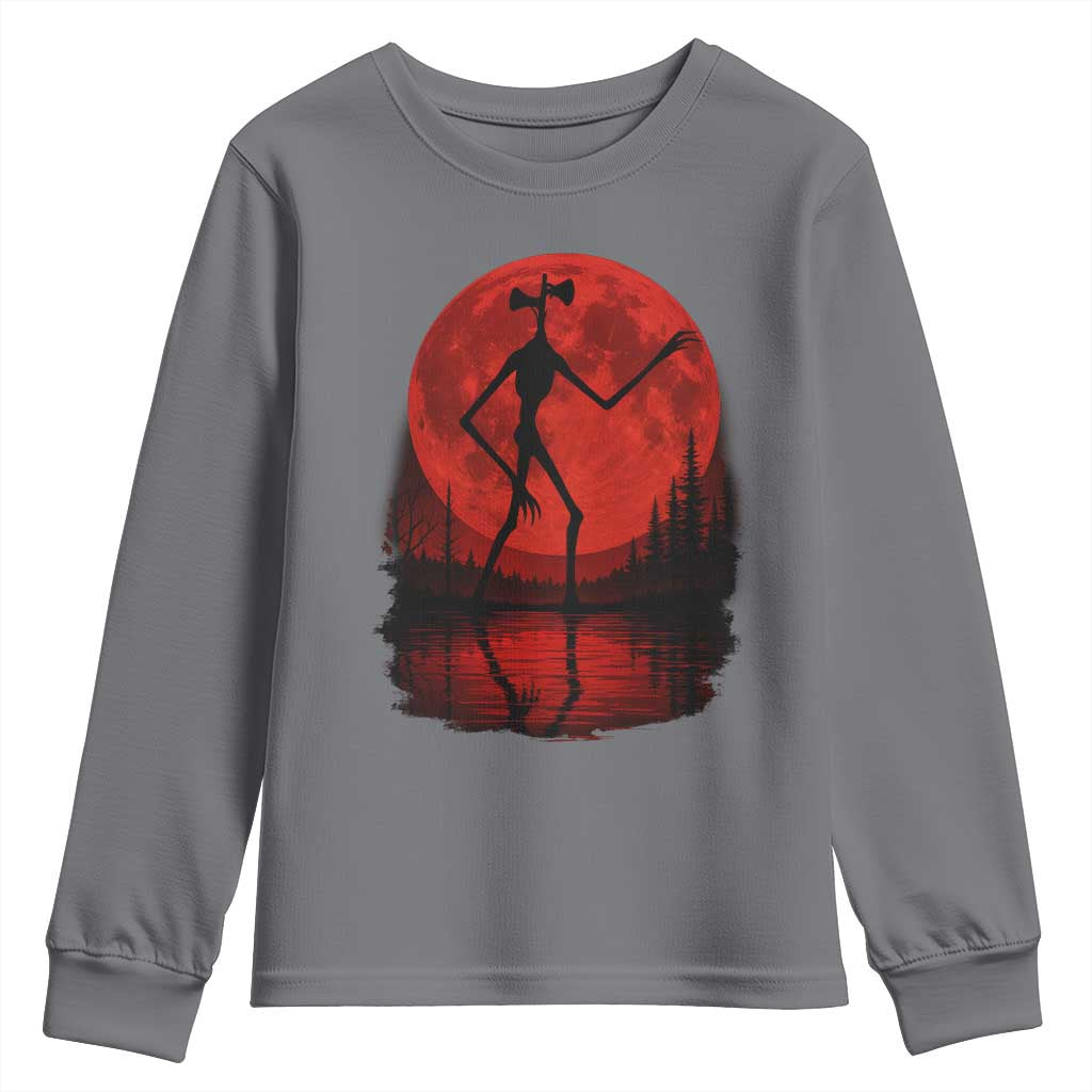 Siren Head Youth Sweatshirt Supernatural American Cryptid Full Blood Moon Halloween TS10 Charcoal Print Your Wear