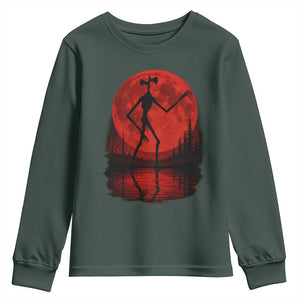 Siren Head Youth Sweatshirt Supernatural American Cryptid Full Blood Moon Halloween TS10 Dark Forest Green Print Your Wear