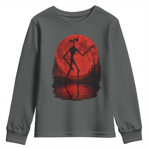 Siren Head Youth Sweatshirt Supernatural American Cryptid Full Blood Moon Halloween TS10 Dark Heather Print Your Wear