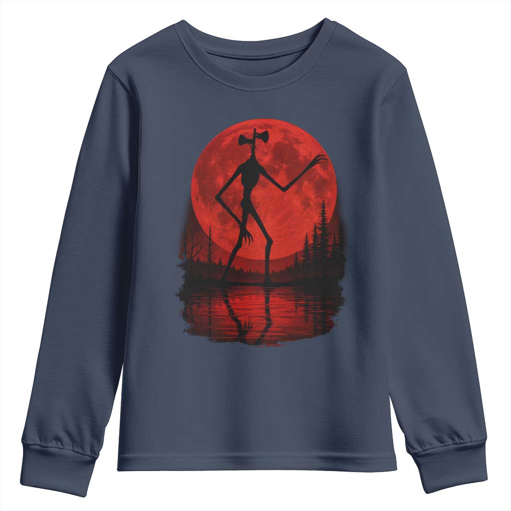 Siren Head Youth Sweatshirt Supernatural American Cryptid Full Blood Moon Halloween TS10 Navy Print Your Wear