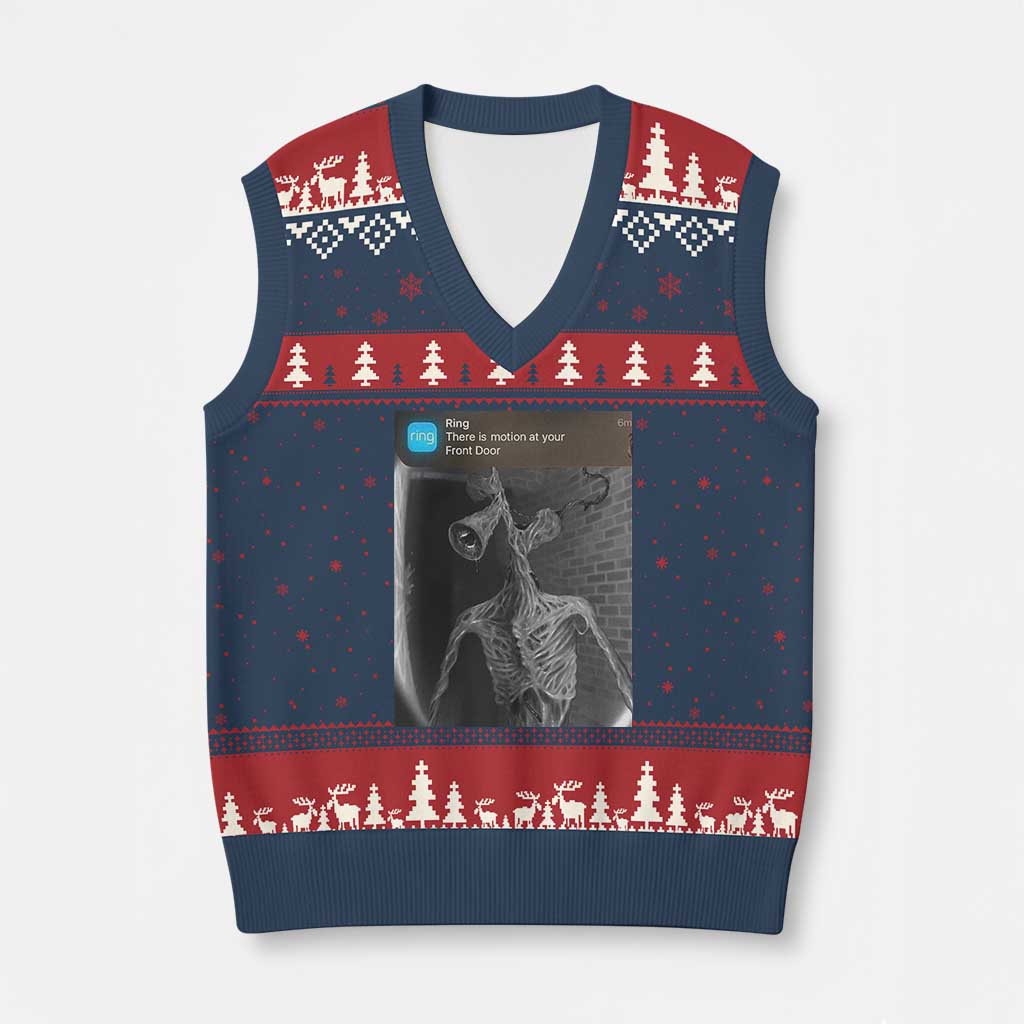 Funny Siren Head V-Neck Knit Sweater Vest Ring with Motion Meme TS10 Navy Red Print Your Wear