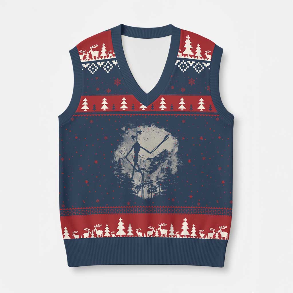 Siren Head V-Neck Knit Sweater Vest Retro Vintage American Cryptid Mountain Trees TS10 Navy Red Print Your Wear