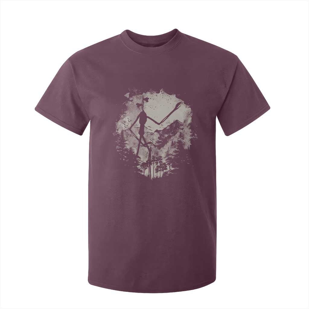 Siren Head T Shirt For Kid Retro Vintage American Cryptid Mountain Trees TS10 Maroon Print Your Wear