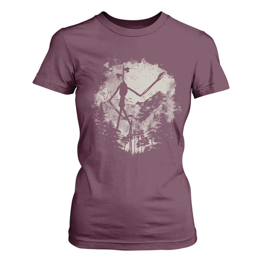 Siren Head T Shirt For Women Retro Vintage American Cryptid Mountain Trees TS10 Maroon Print Your Wear