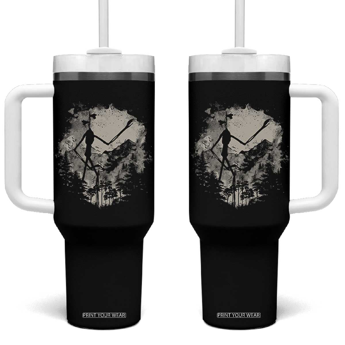 Siren Head Tumbler With Handle Retro Vintage American Cryptid Mountain Trees TS10 One Size: 40 oz Black Print Your Wear