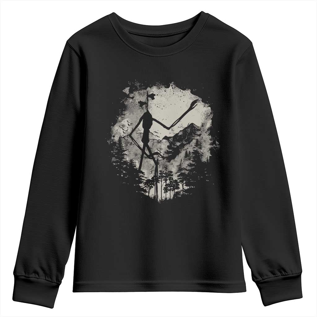 Siren Head Youth Sweatshirt Retro Vintage American Cryptid Mountain Trees TS10 Black Print Your Wear