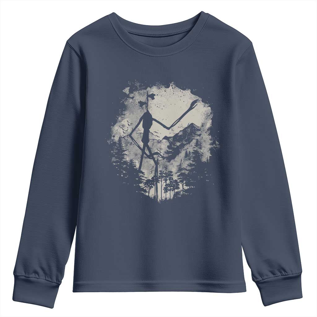 Siren Head Youth Sweatshirt Retro Vintage American Cryptid Mountain Trees TS10 Navy Print Your Wear