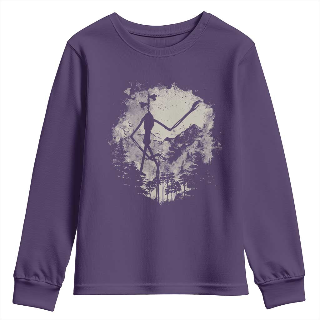 Siren Head Youth Sweatshirt Retro Vintage American Cryptid Mountain Trees TS10 Purple Print Your Wear