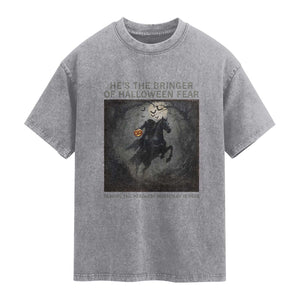 Headless Horseman Washed Cotton T-Shirt Vintage Gothic Scary Costume Halloween October Festive