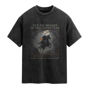 Headless Horseman Washed Cotton T-Shirt Vintage Gothic Scary Costume Halloween October Festive