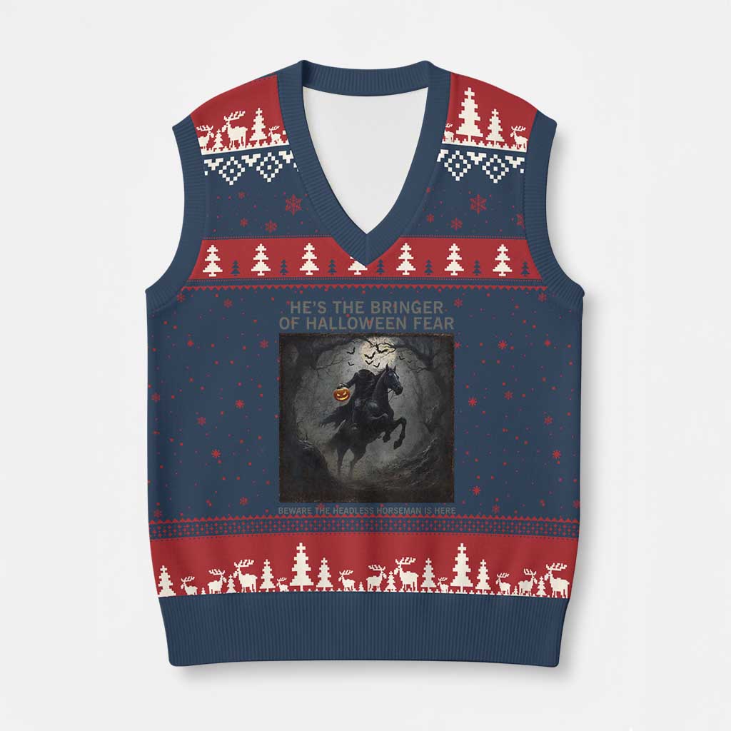 Headless Horseman V-Neck Knit Sweater Vest Vintage Gothic Scary Costume Halloween October Festive TS10 Navy Red Print Your Wear