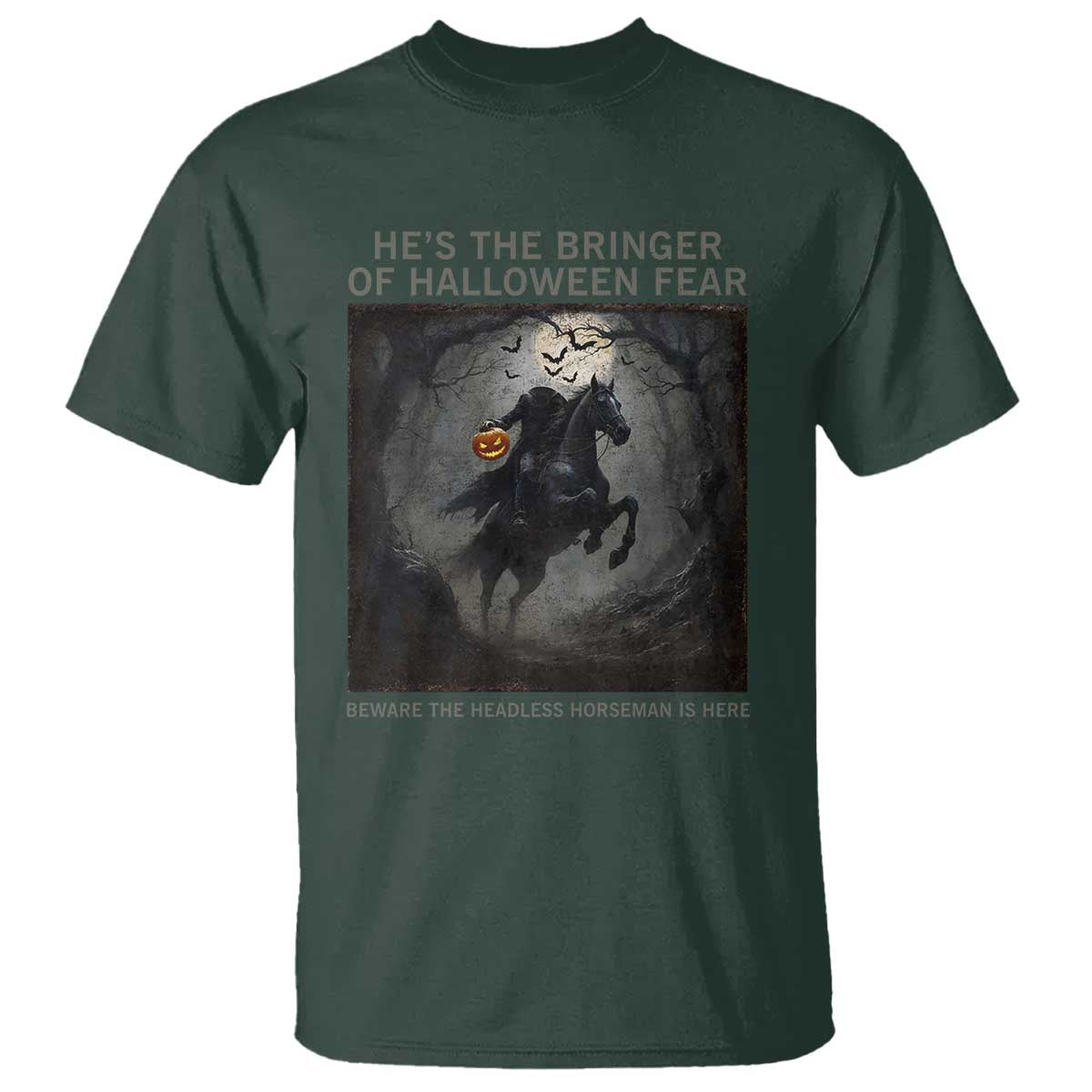 Headless Horseman T Shirt Vintage Gothic Scary Costume Halloween October Festive TS10 Dark Forest Green Print Your Wear