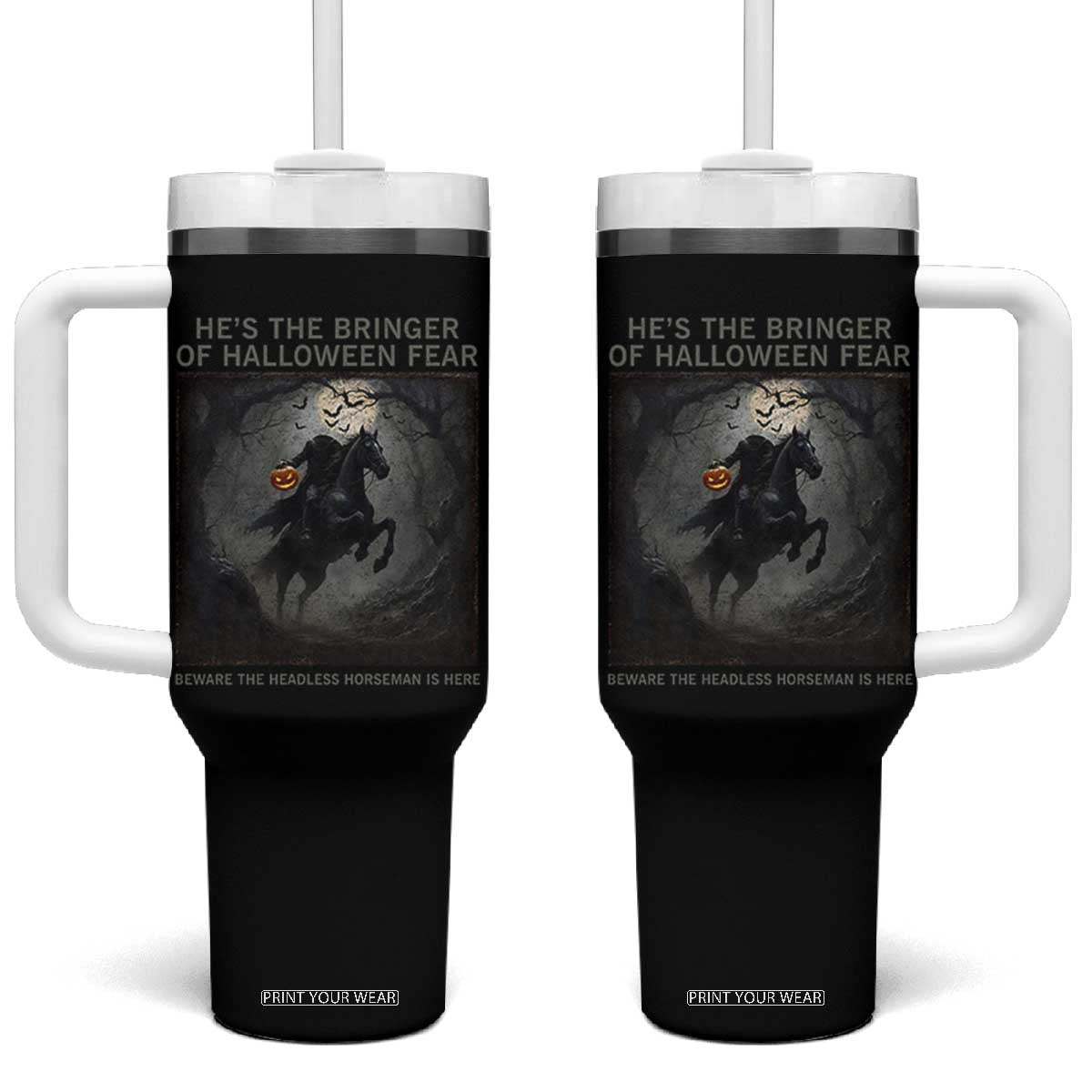 Headless Horseman Tumbler With Handle Vintage Gothic Scary Costume Halloween October Festive TS10 One Size: 40 oz Black Print Your Wear