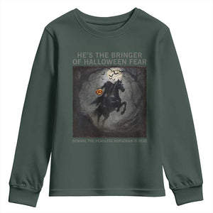Headless Horseman Youth Sweatshirt Vintage Gothic Scary Costume Halloween October Festive TS10 Dark Forest Green Print Your Wear
