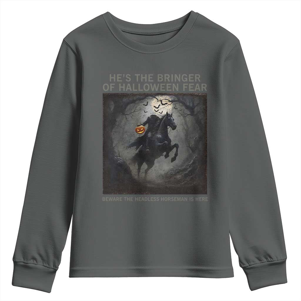 Headless Horseman Youth Sweatshirt Vintage Gothic Scary Costume Halloween October Festive TS10 Dark Heather Print Your Wear