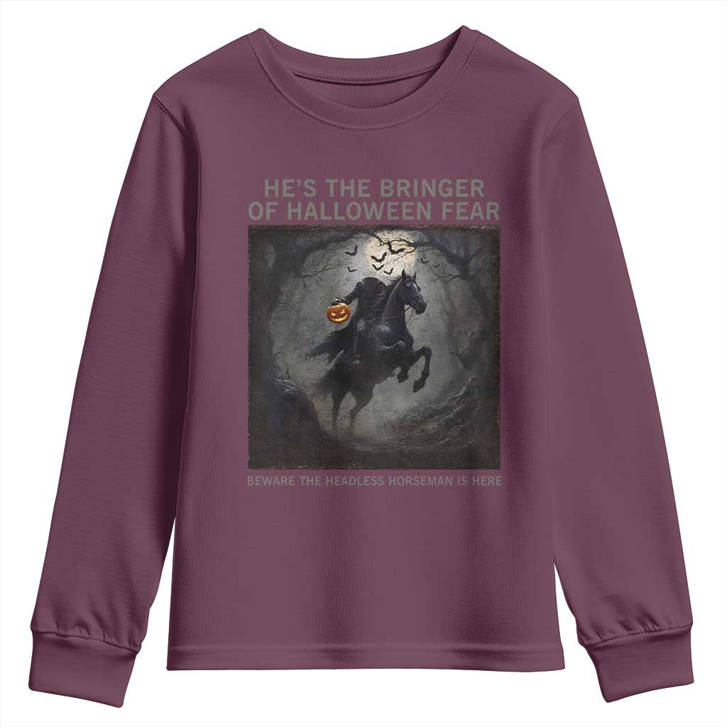 Headless Horseman Youth Sweatshirt Vintage Gothic Scary Costume Halloween October Festive TS10 Maroon Print Your Wear