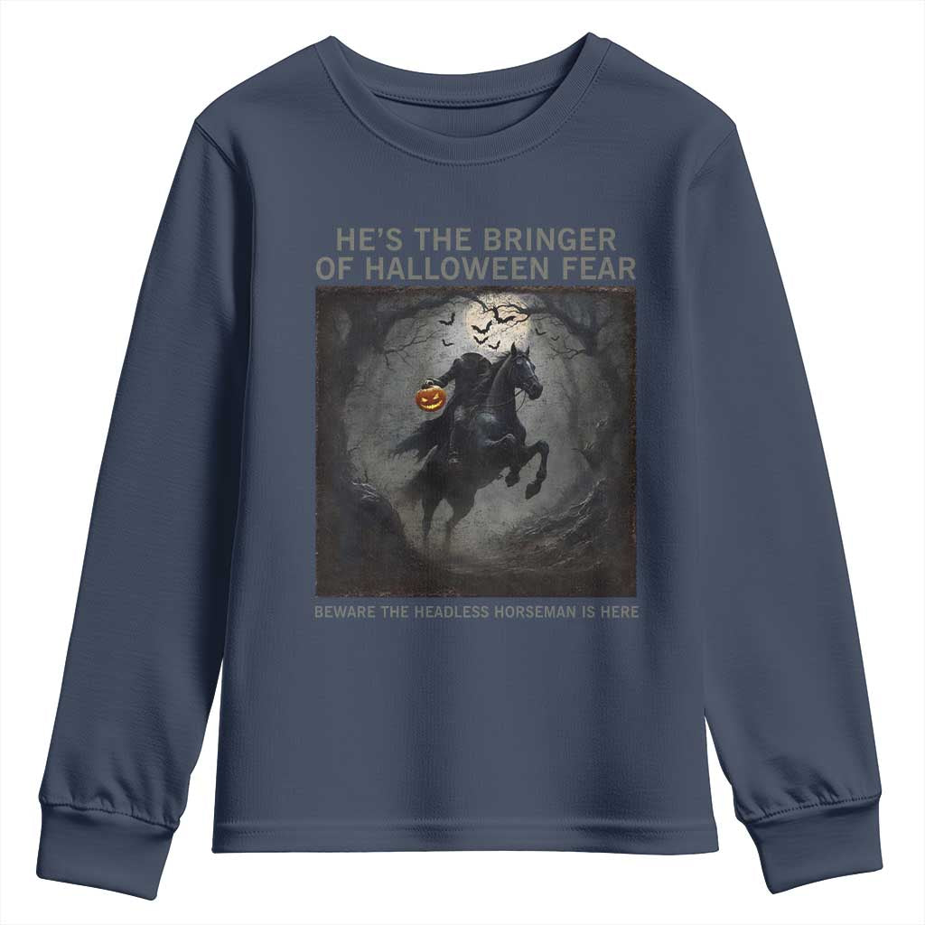 Headless Horseman Youth Sweatshirt Vintage Gothic Scary Costume Halloween October Festive TS10 Navy Print Your Wear