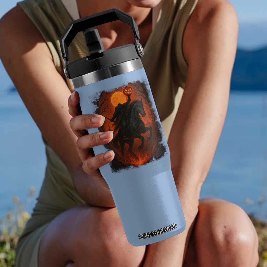 Scary Pumpkin Headless Horseman Halloween Flip Straw Tumbler TS10 One Size: 30 oz Light Blue Print Your Wear
