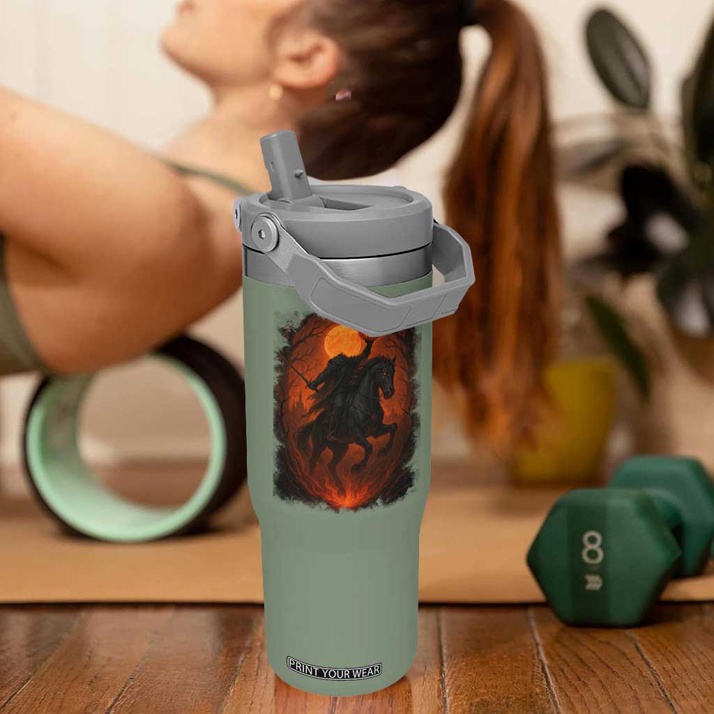 Scary Pumpkin Headless Horseman Halloween Flip Straw Tumbler TS10 One Size: 30 oz Moss Green Print Your Wear